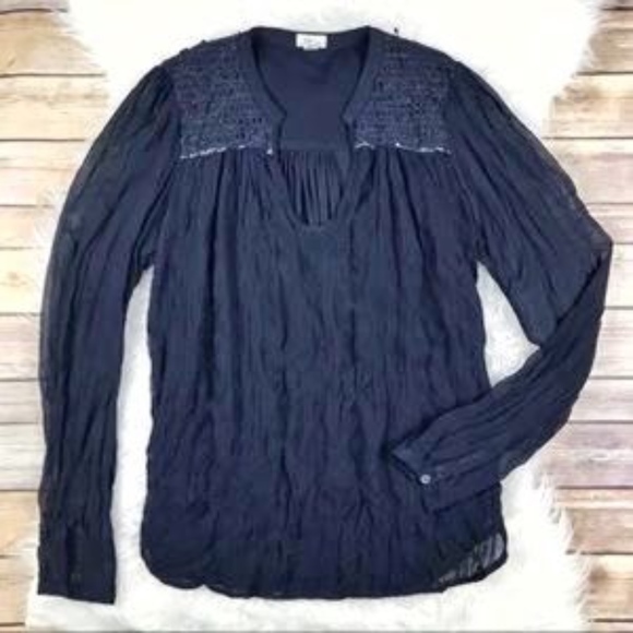 ANTHROPOLOGIE - TINY | Embroidered Split Neck Top - Picture 2 of 3